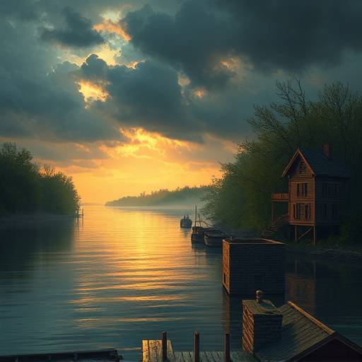 Illustration for 'Rivers of Time', a historical drama about the Mississippi River.