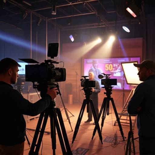 Television production team working on set